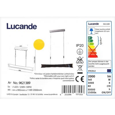 Lucande Lucande - LED Stmievateľný luster na lanku EBBA 5xLED/5W/230V LW0323 + záruka 3 roky zadarmo