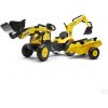 FALK Komatsu Šľapací TRAKTOR Bager s čelným nakladačom a vlečkou, od 3 do 7 rokov, žltý