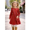 Fashionkids dievčenské velúrové šaty s volánmi červené