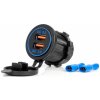 AMiO Vodotesná nabíjačka s MODRÝM LED podsvietením 2xUSB QC3.0 12/24V -04218