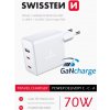 Sieťová nabíjačka Swissten GaN 2x USB-C + 1xUSB 70W, biela