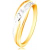 Šperky eshop - Prsteň zo zlata 585 - línie z bieleho a žltého zlata, ligotavý brúsený povrch S3GG212.47 - Veľkosť: 54 mm
