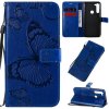 Peňaženkové kožené puzdro BUTTERFLIES na Motorola Moto G8 Power - modrá
