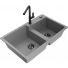 MEXEN/S MEXEN/S - Tomas granitový drez 2-bowl vrátane batérie Flora, šedá 6516-71-670401-70-B