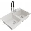 MEXEN/S MEXEN/S - Tomas granitový drez 2-bowl vrátane batérie Aster, biela 6516-20-73450-07