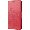 Peňaženkové puzdro Embossing Pattern Motýľ a kvet červené – Xiaomi Redmi Note 12 Pro