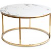 Dobse CLIFF MAX okrúhly konferenčný stolík, biely mramor/zlatá
