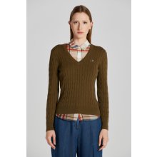 Gant sveter STRETCH COTTON CABLE V-NECK zelená