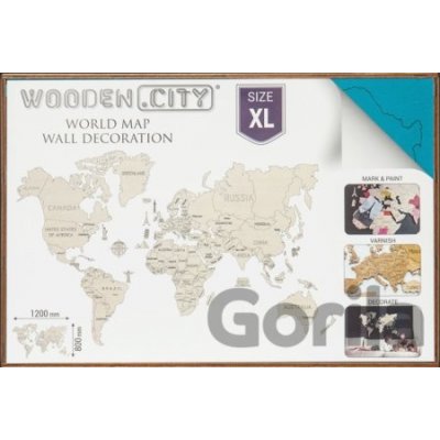 Mapa Sveta XL – korálová - WOODENCITY - World Maps World Wood Map XL DARK OAK 80x120cm svet drevená mapa 3D puzzle / anglicky
