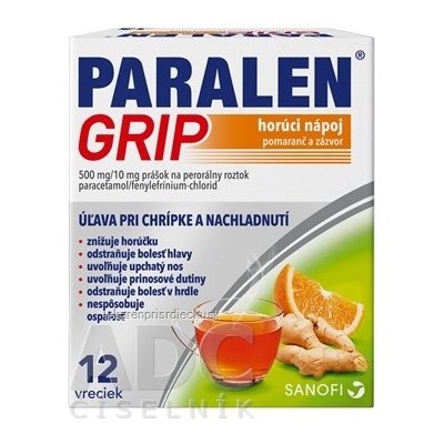 PARALEN GRIP horúci nápoj pomaranč a zázvor plo por 500 mg/10 mg, 1x12 vrecúšok