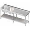 Stůl s dvoukomorovým dřezem po levé straně s policí 2400x700x850 mm | STALGAST, 980857240 inox