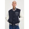 Bunda bomber s prímesou vlny Tommy Jeans tmavomodrá farba, prechodná, DW0DW18845 XL