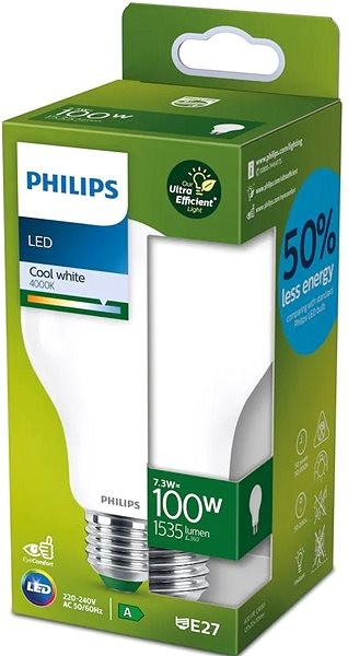 Philips LED 7,3 100 W, E27, 4000 K, mliečna, A