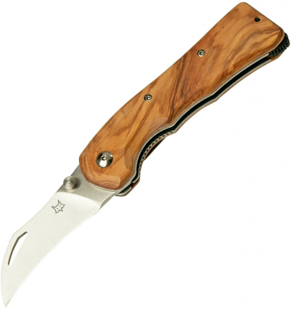 Fox Knives SPORA MUSHROOM FOLDING KNIFE SANDVIK 12C27 SATIN BLADE, OLIVE WOOD HANDLE