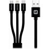 Swissten Datový kabel 3in1 MFi, 1,2 m, textilní, (micro USB, USB-C, Lightning) černý 72501101