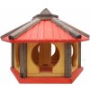 MKSTOR Drevené kŕmitko pre vtáky 50x46x35cm so Zásobníkom Jedla, vtáčia búdka, červená
