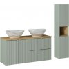 Comad Kúpeľňová zostava Line Reed Green 120 cm s doskou, umývadlami a skrinkami 120 cm zelená/dub evoke