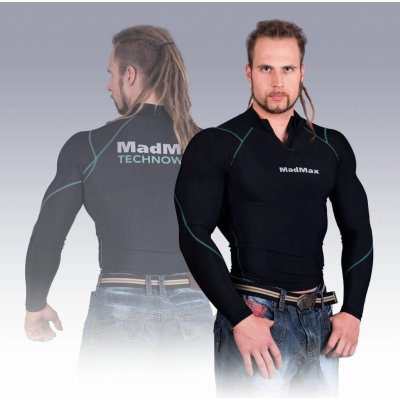 MadMax Kompresní triko s dlouhým rukávem se zipem MSW903 černozelené