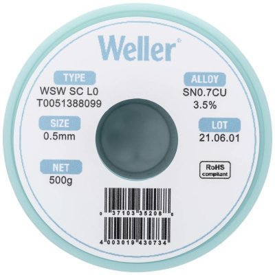 Weller WSW SC L0 spájkovací cín bez olova cievka Sn0,7Cu 500 g 0.5 mm