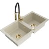 Mexen Mario, granitový drez 820x436x161 mm, 2-komorový a drezová batéria Aster, béžová, 6504-69-73450-57-G
