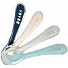 Sada 4 tréningových lyžičiek 2nd age Beaba Training Spoon 13 cm z mäkkého silikónu na samostatné jedenie modrá ružová šedá zelená od 4 mes