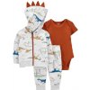CARTER'S Set 3dielny mikina, tepláky, body kr. rukáv Brown Dino chlapec NB
