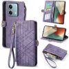 Peňaženkové kožené puzdro Geometric Zipper na Xiaomi Redmi Note 13 - Fialová