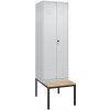 Šatňová skriňa 2-poschodová s lavicou C+P Cabo, 2 oddelenia, 610 x 500/815 x 2120 mm, sivá