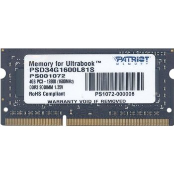 Patriot DDR3 4GB 1600MHz PSD34G1600L81S