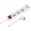 Rebel Predlžovací kábel 3 x zásuvka + 2 x USB + vypínač 5 m biely