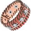 Šperky eshop - Hnedý kožený náramok, čierna prepletená šnúrka po obvode, lebky Y30.19