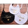 Svadobné podbradníky pre novomanželov a s menom dieťatka 23 - Celý set (2 ks veľký + 1 ks malý) 16310
