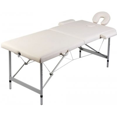 Petromila vidaXL Krémovo biely skladací masážny stôl 2 zóny hliníkový rám