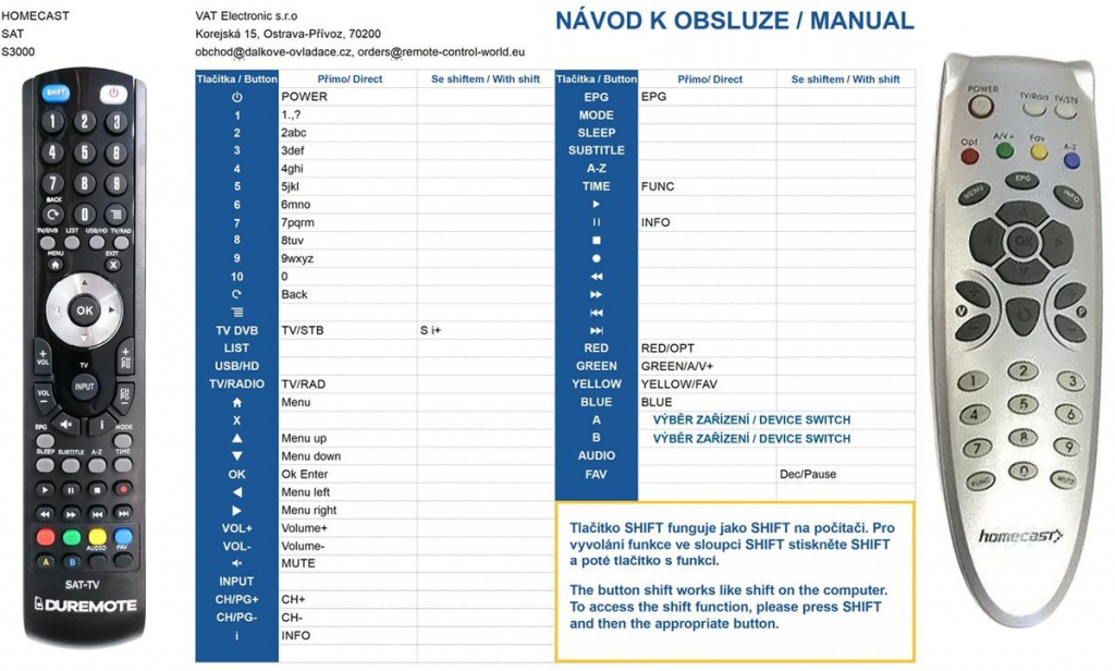 Diaľkový ovládač General Homecast S3000, S3000CR, S3000CRCI, S3000T