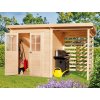 BPP Záhradná drevená chatka Timea s prístreškom, 343x200 cm, 18 mm