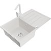Mexen Bruno, drez granitový 795x495x200 mm, 1-komorový, biela s chrómovým sifónom a biela drezová batéria Rita, 6513-20-670300-20