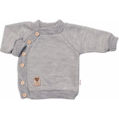 Baby Nellys detský pletený svetrík s gombíkmi zap. bokom Handmade sivý