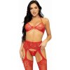 Leg Avenue Three Pieces Set Bra, String And Stocking One Size - Red