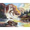 Zuty – Maľovanie podľa čísel – Medvedík čistotný pri rieke, vodopád a chata (D. Rusty Rust), 40 × 50 cm, plátno 8596530186526