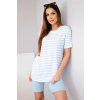 Kesi Dámsky viskózový pruhovaný set s krátkym rukávom a šortkami svetloružový Farba: Modrá, Veľkosť: UNI