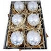 BombkiBony Ručne zdobené sklenené vianočné gule – biele s jemným ornamentom a perleťovým leskom (6 ks, Ø 8 cm)