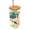 Quokka Sklenený cestovný hrnček so slamkou Liquid Cube Tropical Toucans 540 ml