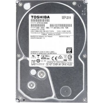 Toshiba 3TB, 3,5", 7200rpm, 64MB, SATA, DT01ACA300