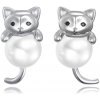 MINET JMAN7009SE00 - Strieborné náušnice perly s mačkami