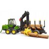 Bruder 02133 Traktor na drevo John Deere 1210E s drapákom a 4 kmeňmi