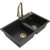 Mexen Tomas, 2-komorový granitový drez 800x500x190 mm a drezová batéria Elia, čierna-strieborná metalíza, 6516-73-670101-50