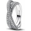 PANDORA prsten Dva překřížené kroužky s pavé 50 193022C01-50