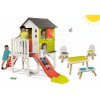 Set detský domček na pilieroch Pilings House Smoby s 1,5 m šmykľavkou a stôl s lavičkou a dve stoličky KidChair
