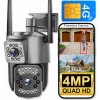 Dvojitá vonkajšia kamera 4MPX QHD 4G GSM LTE, otočná, monitorovanie domácnosti