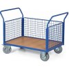 Plošinový vozík - 3 drôtené výplne, 1000x700 mm, nosnosť 300 kg, kolesá 160 mm so sivou gumou
